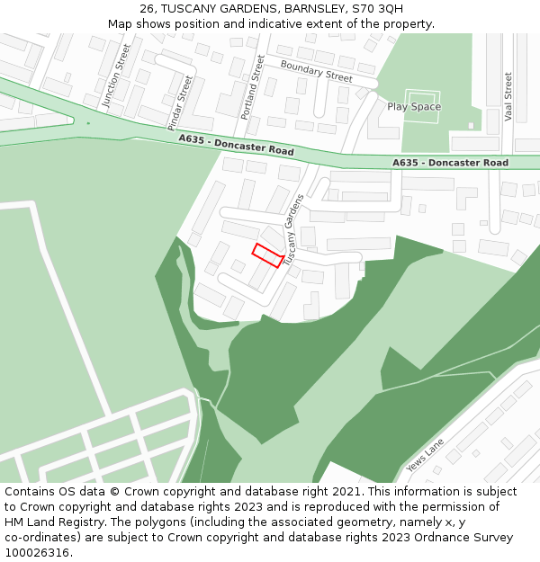 26, TUSCANY GARDENS, BARNSLEY, S70 3QH: Location map and indicative extent of plot