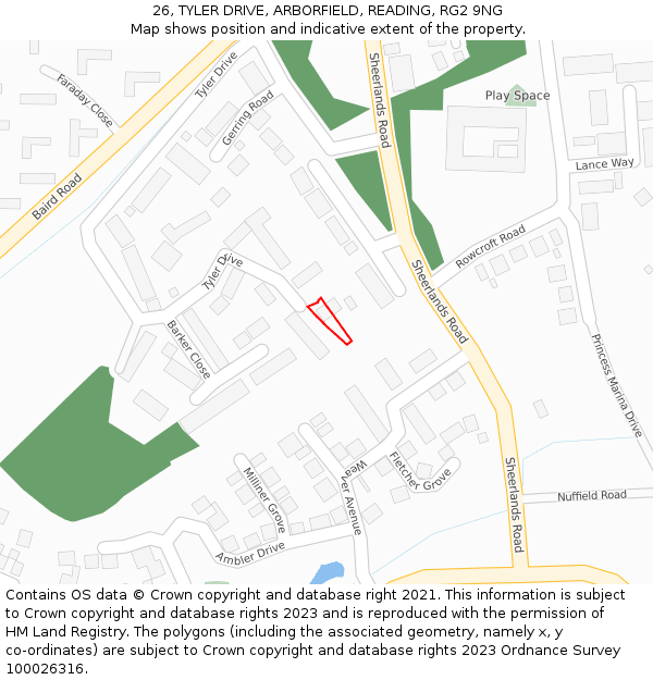 26, TYLER DRIVE, ARBORFIELD, READING, RG2 9NG: Location map and indicative extent of plot