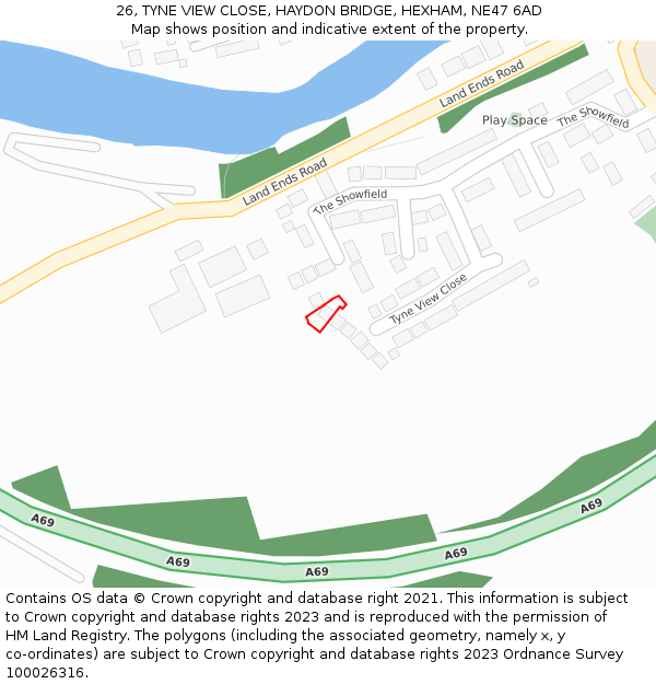 26, TYNE VIEW CLOSE, HAYDON BRIDGE, HEXHAM, NE47 6AD: Location map and indicative extent of plot