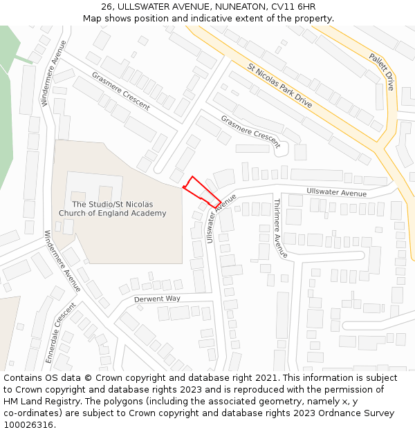26, ULLSWATER AVENUE, NUNEATON, CV11 6HR: Location map and indicative extent of plot