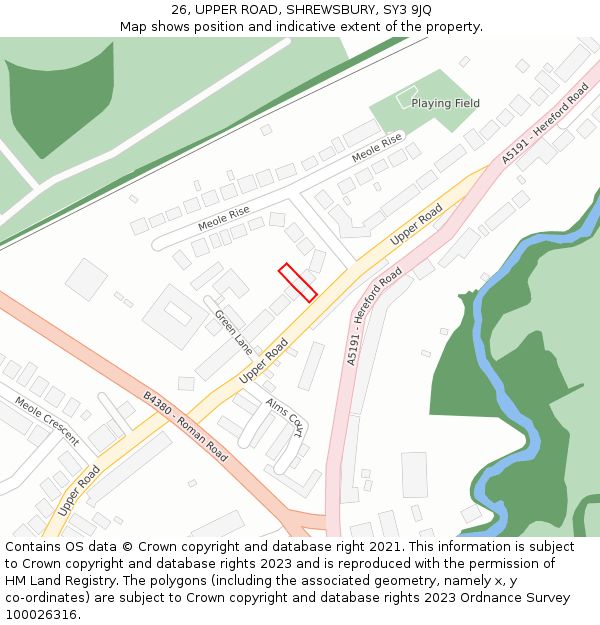 26, UPPER ROAD, SHREWSBURY, SY3 9JQ: Location map and indicative extent of plot