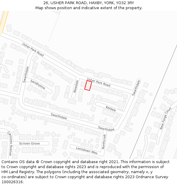 26, USHER PARK ROAD, HAXBY, YORK, YO32 3RY: Location map and indicative extent of plot