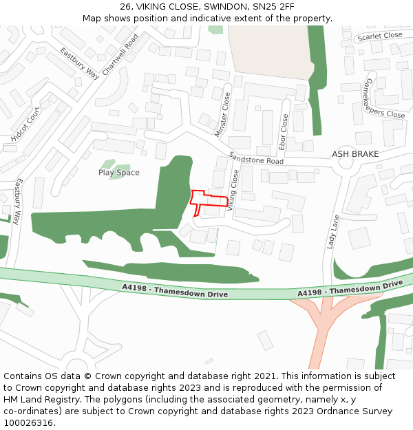 26, VIKING CLOSE, SWINDON, SN25 2FF: Location map and indicative extent of plot