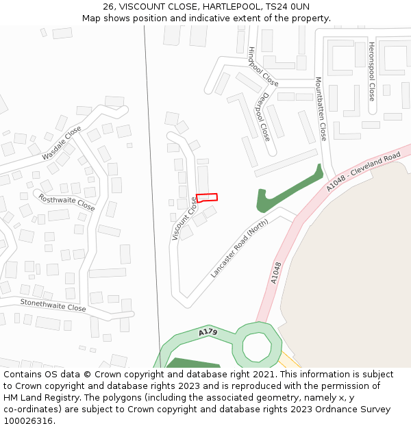 26, VISCOUNT CLOSE, HARTLEPOOL, TS24 0UN: Location map and indicative extent of plot