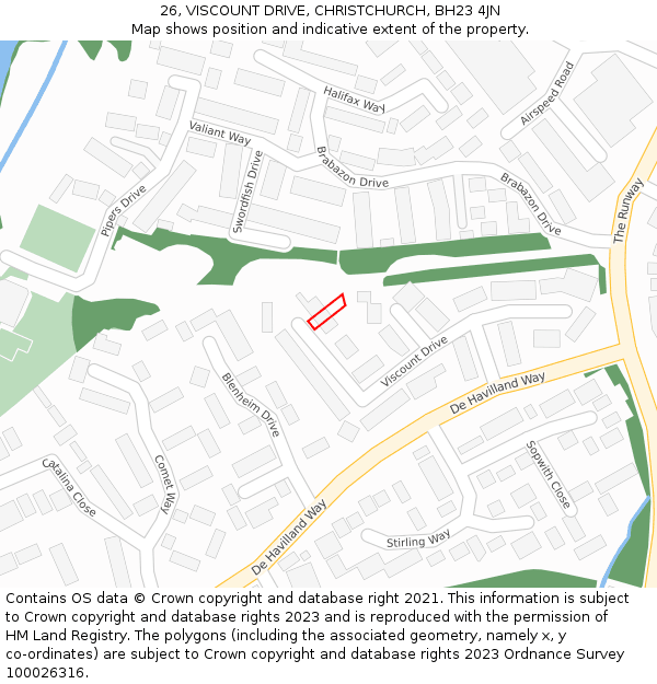 26, VISCOUNT DRIVE, CHRISTCHURCH, BH23 4JN: Location map and indicative extent of plot