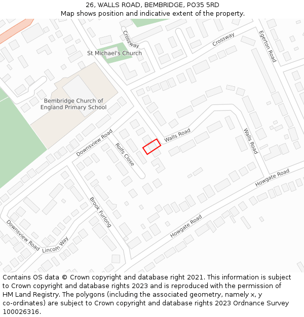 26, WALLS ROAD, BEMBRIDGE, PO35 5RD: Location map and indicative extent of plot