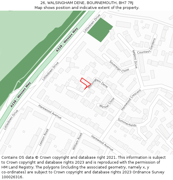 26, WALSINGHAM DENE, BOURNEMOUTH, BH7 7RJ: Location map and indicative extent of plot