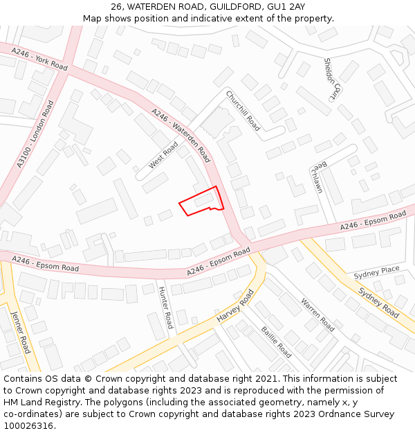 26, WATERDEN ROAD, GUILDFORD, GU1 2AY: Location map and indicative extent of plot