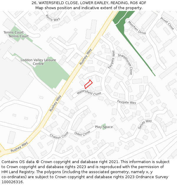 26, WATERSFIELD CLOSE, LOWER EARLEY, READING, RG6 4DF: Location map and indicative extent of plot