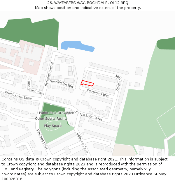 26, WAYFARERS WAY, ROCHDALE, OL12 9EQ: Location map and indicative extent of plot