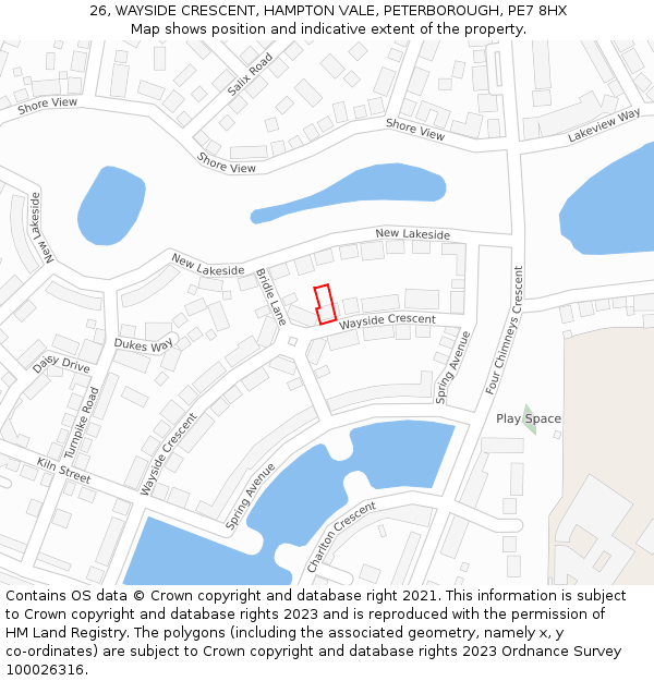 26, WAYSIDE CRESCENT, HAMPTON VALE, PETERBOROUGH, PE7 8HX: Location map and indicative extent of plot