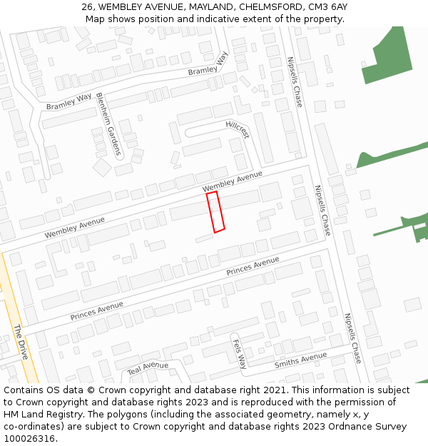 26, WEMBLEY AVENUE, MAYLAND, CHELMSFORD, CM3 6AY: Location map and indicative extent of plot
