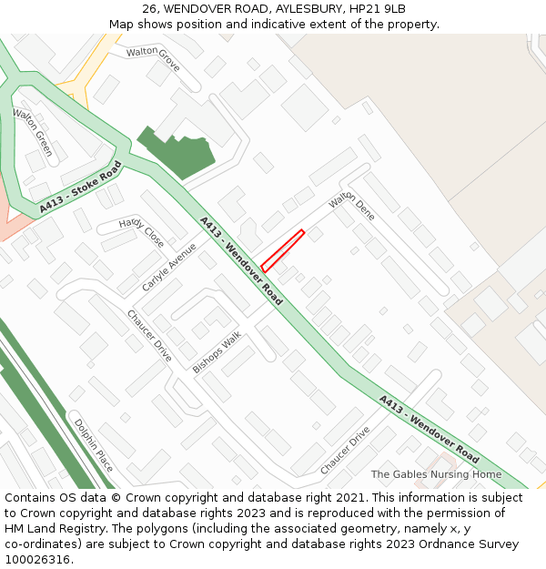 26, WENDOVER ROAD, AYLESBURY, HP21 9LB: Location map and indicative extent of plot