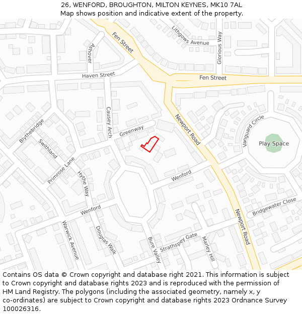 26, WENFORD, BROUGHTON, MILTON KEYNES, MK10 7AL: Location map and indicative extent of plot