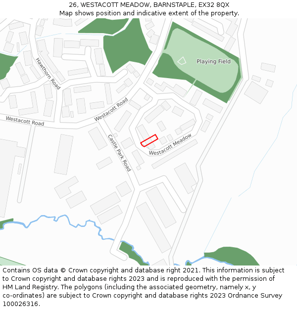 26, WESTACOTT MEADOW, BARNSTAPLE, EX32 8QX: Location map and indicative extent of plot
