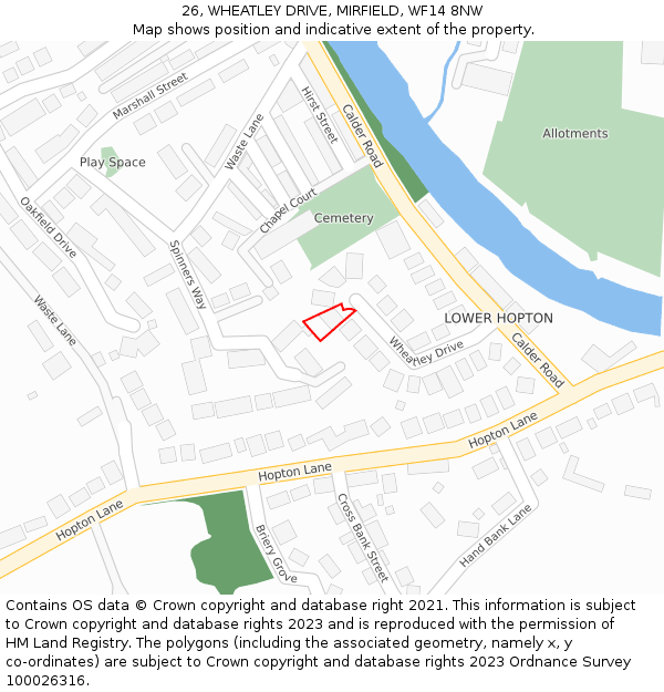 26, WHEATLEY DRIVE, MIRFIELD, WF14 8NW: Location map and indicative extent of plot