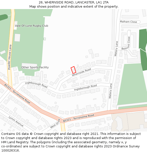 26, WHERNSIDE ROAD, LANCASTER, LA1 2TA: Location map and indicative extent of plot