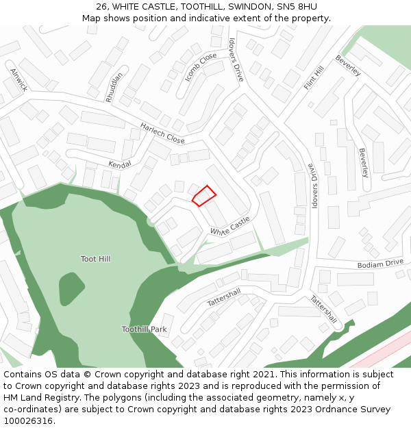 26, WHITE CASTLE, TOOTHILL, SWINDON, SN5 8HU: Location map and indicative extent of plot