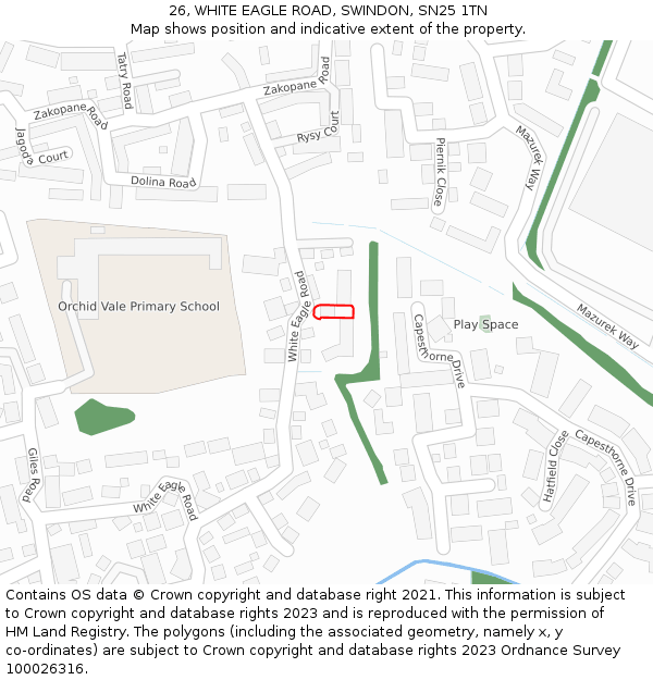 26, WHITE EAGLE ROAD, SWINDON, SN25 1TN: Location map and indicative extent of plot