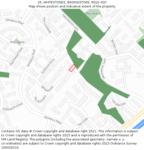 26, WHITESTONES, BASINGSTOKE, RG22 4QY: Location map and indicative extent of plot
