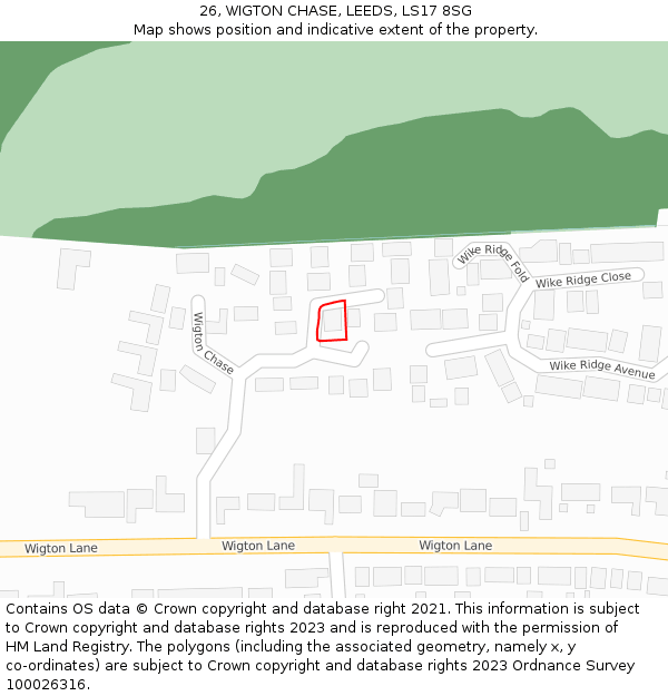 26, WIGTON CHASE, LEEDS, LS17 8SG: Location map and indicative extent of plot