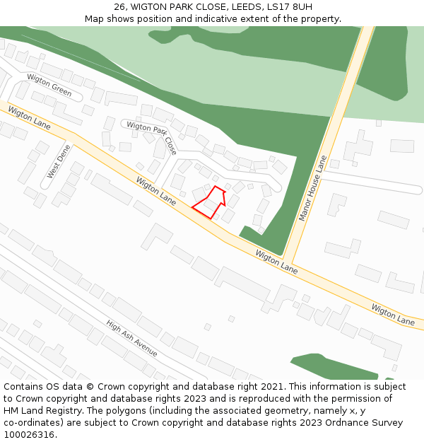 26, WIGTON PARK CLOSE, LEEDS, LS17 8UH: Location map and indicative extent of plot