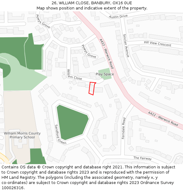 26, WILLIAM CLOSE, BANBURY, OX16 0UE: Location map and indicative extent of plot