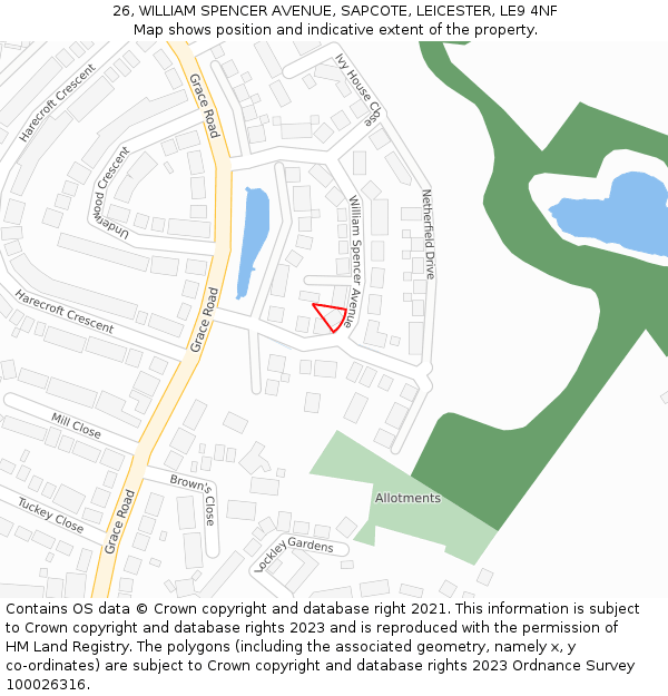 26, WILLIAM SPENCER AVENUE, SAPCOTE, LEICESTER, LE9 4NF: Location map and indicative extent of plot