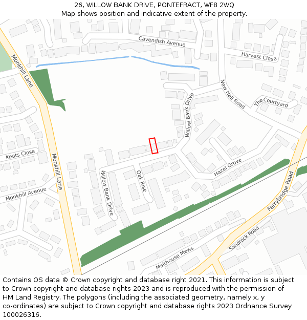 26, WILLOW BANK DRIVE, PONTEFRACT, WF8 2WQ: Location map and indicative extent of plot