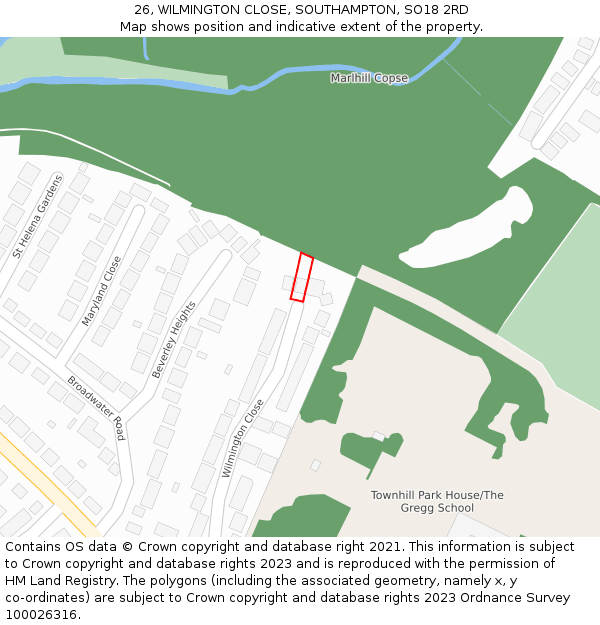 26, WILMINGTON CLOSE, SOUTHAMPTON, SO18 2RD: Location map and indicative extent of plot