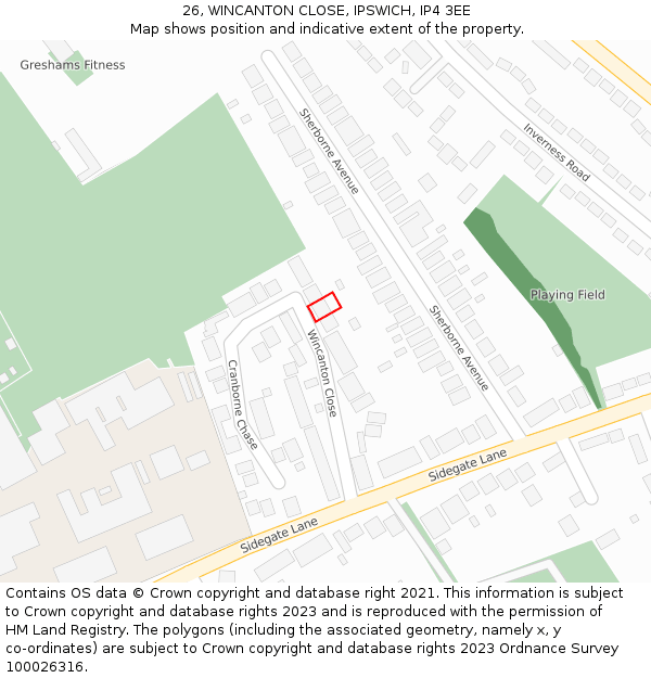 26, WINCANTON CLOSE, IPSWICH, IP4 3EE: Location map and indicative extent of plot