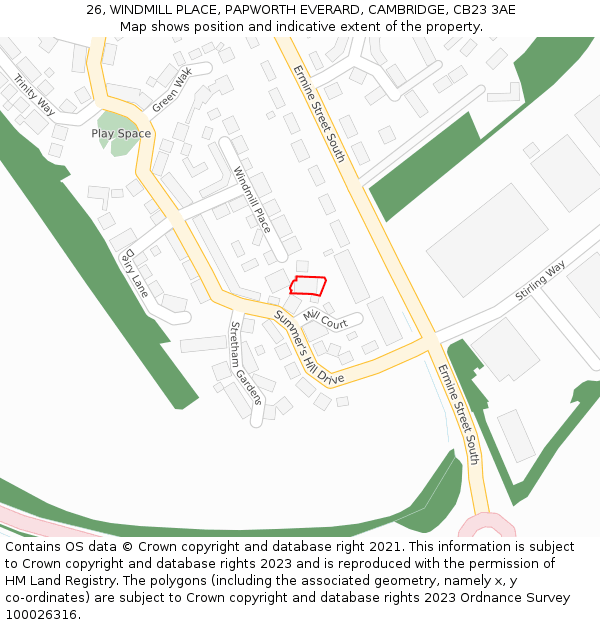 26, WINDMILL PLACE, PAPWORTH EVERARD, CAMBRIDGE, CB23 3AE: Location map and indicative extent of plot