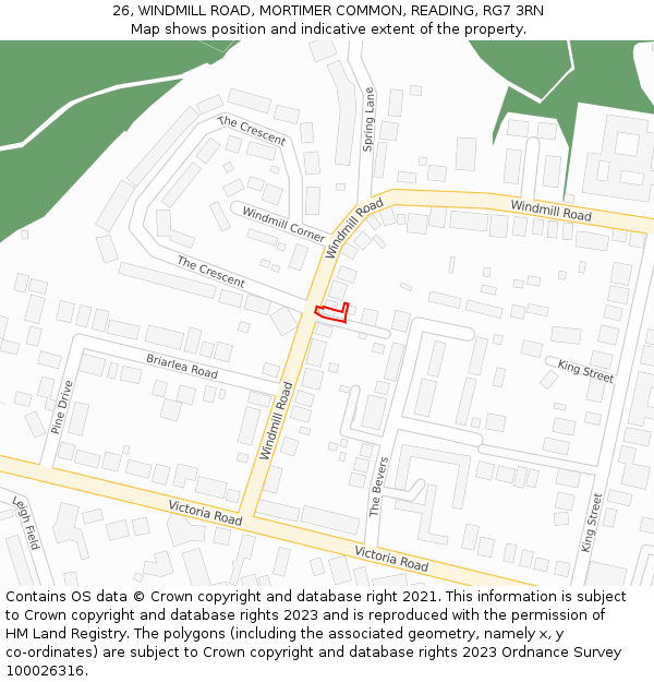 26, WINDMILL ROAD, MORTIMER COMMON, READING, RG7 3RN: Location map and indicative extent of plot