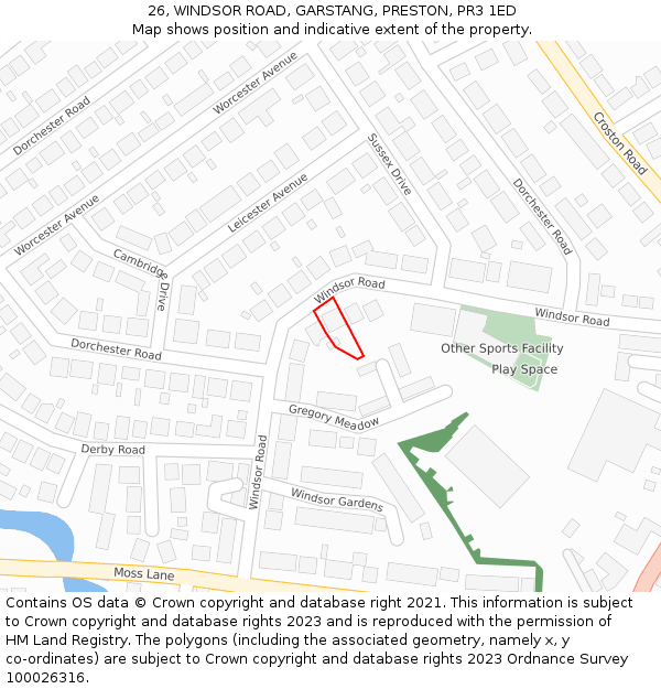 26, WINDSOR ROAD, GARSTANG, PRESTON, PR3 1ED: Location map and indicative extent of plot