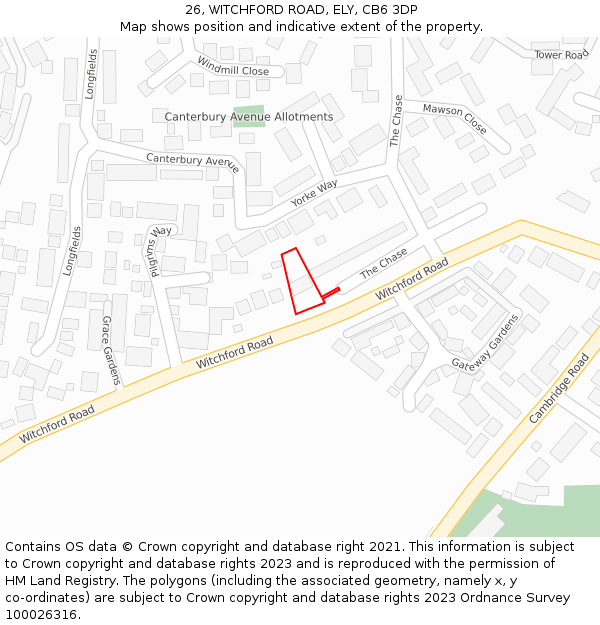 26, WITCHFORD ROAD, ELY, CB6 3DP: Location map and indicative extent of plot