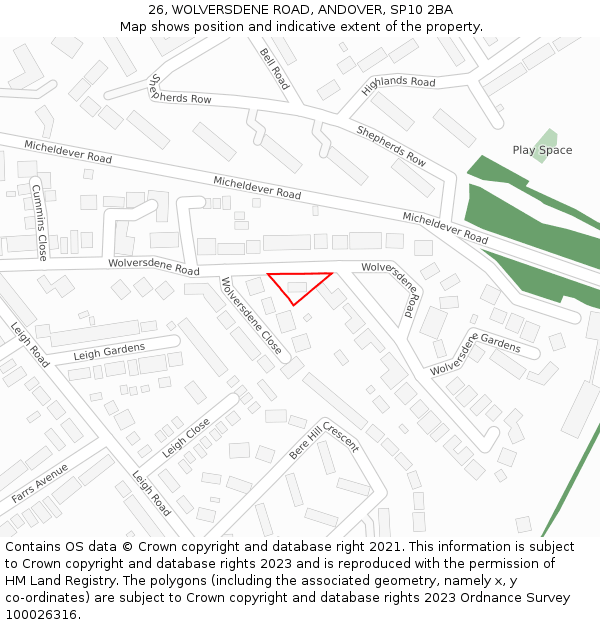26, WOLVERSDENE ROAD, ANDOVER, SP10 2BA: Location map and indicative extent of plot