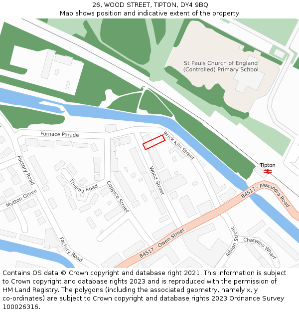 26, WOOD STREET, TIPTON, DY4 9BQ: Location map and indicative extent of plot