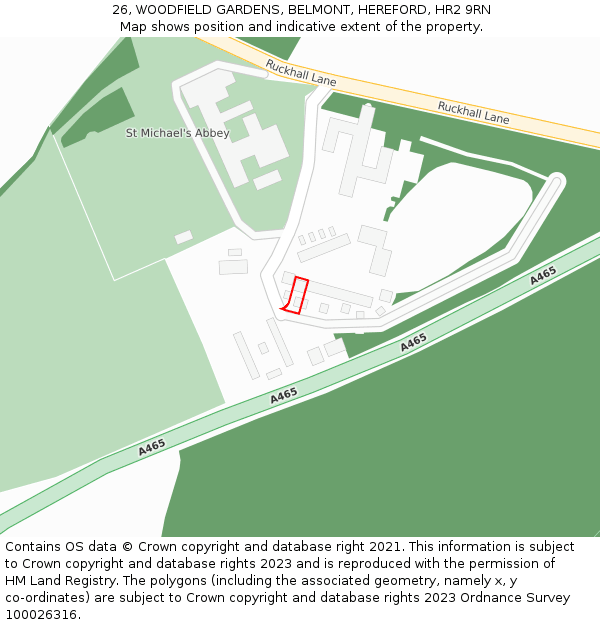 26, WOODFIELD GARDENS, BELMONT, HEREFORD, HR2 9RN: Location map and indicative extent of plot