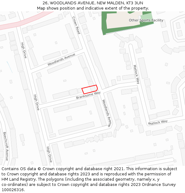 26, WOODLANDS AVENUE, NEW MALDEN, KT3 3UN: Location map and indicative extent of plot