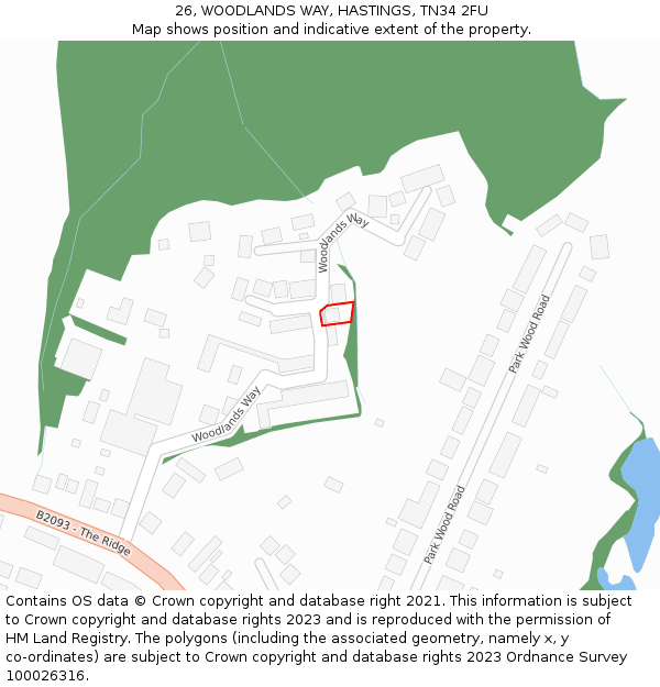 26, WOODLANDS WAY, HASTINGS, TN34 2FU: Location map and indicative extent of plot