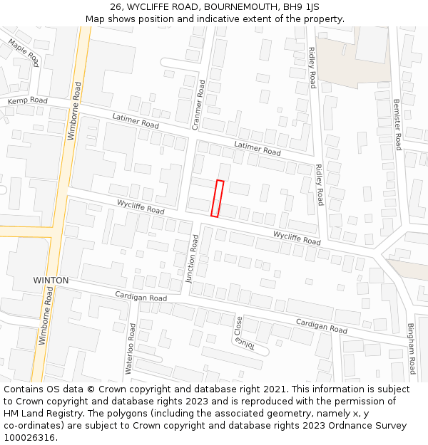 26, WYCLIFFE ROAD, BOURNEMOUTH, BH9 1JS: Location map and indicative extent of plot