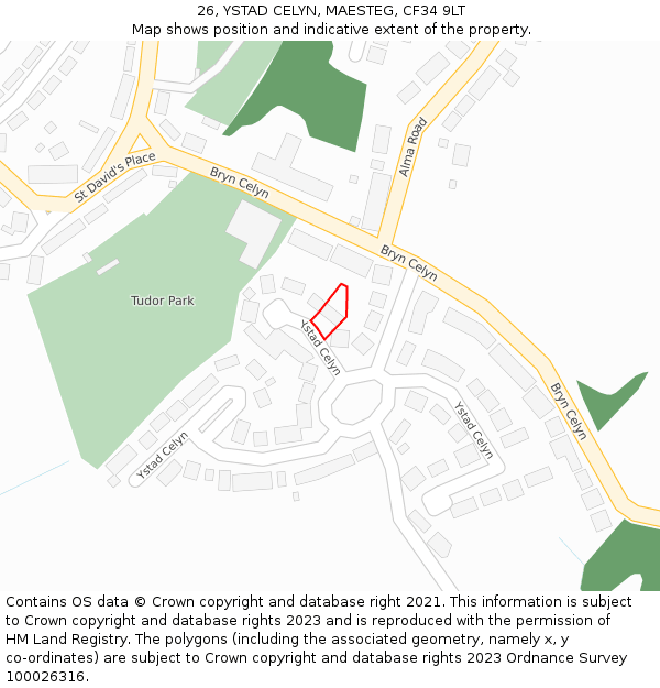 26, YSTAD CELYN, MAESTEG, CF34 9LT: Location map and indicative extent of plot
