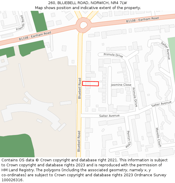 260, BLUEBELL ROAD, NORWICH, NR4 7LW: Location map and indicative extent of plot