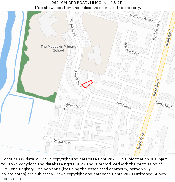 260, CALDER ROAD, LINCOLN, LN5 9TL: Location map and indicative extent of plot