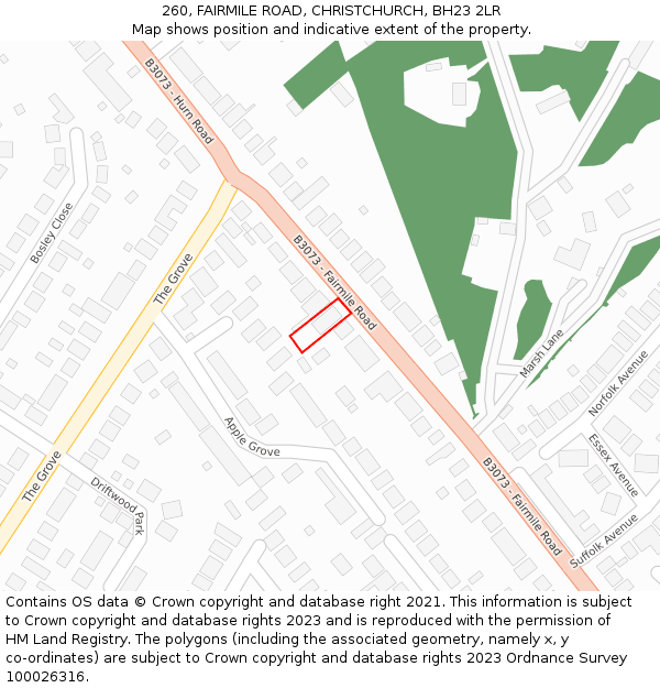 260, FAIRMILE ROAD, CHRISTCHURCH, BH23 2LR: Location map and indicative extent of plot
