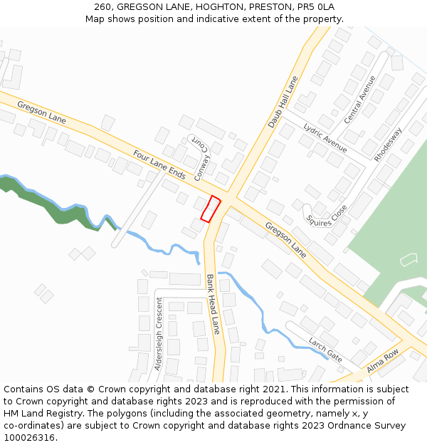 260, GREGSON LANE, HOGHTON, PRESTON, PR5 0LA: Location map and indicative extent of plot