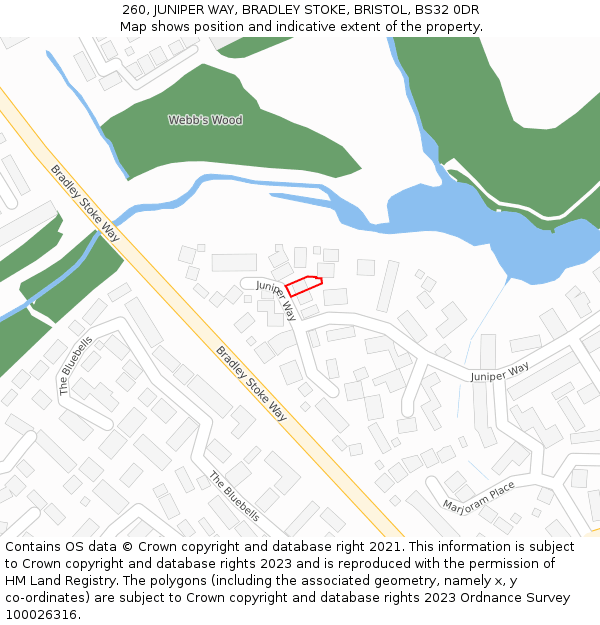260, JUNIPER WAY, BRADLEY STOKE, BRISTOL, BS32 0DR: Location map and indicative extent of plot