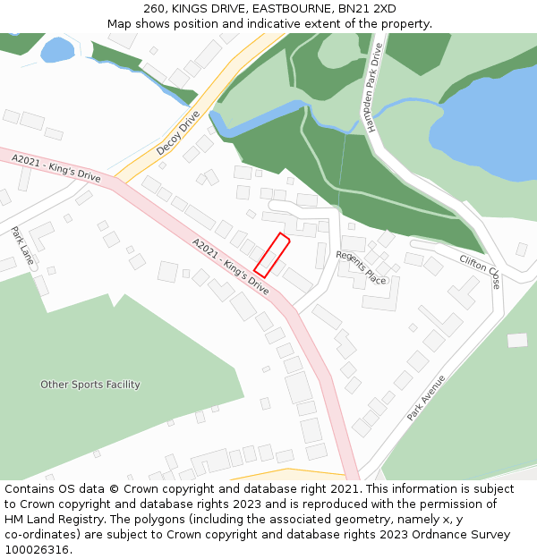 260, KINGS DRIVE, EASTBOURNE, BN21 2XD: Location map and indicative extent of plot