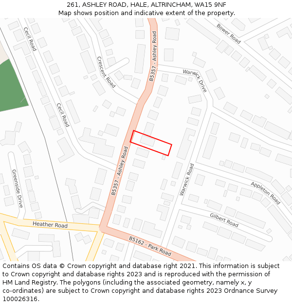 261, ASHLEY ROAD, HALE, ALTRINCHAM, WA15 9NF: Location map and indicative extent of plot