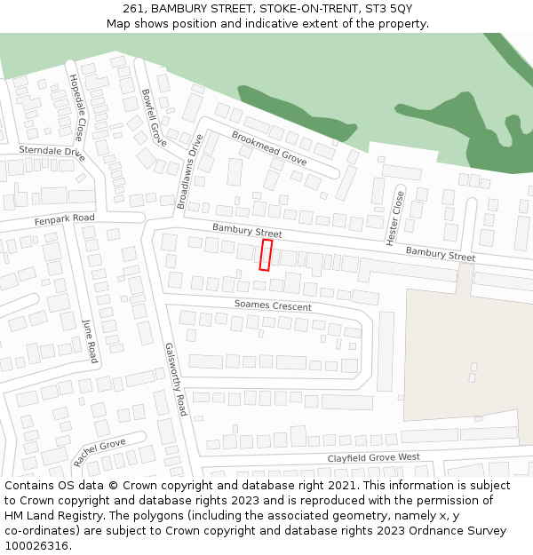 261, BAMBURY STREET, STOKE-ON-TRENT, ST3 5QY: Location map and indicative extent of plot